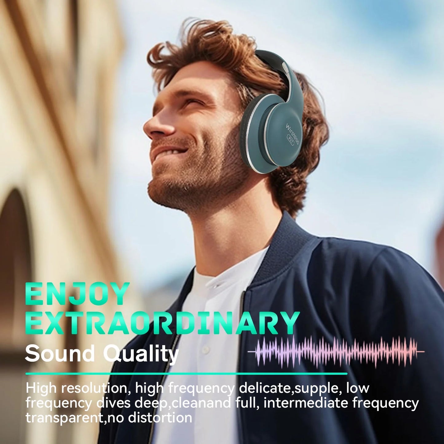 Bluetooth Headphones over Ear, Wireless Headphones Wired with 40 Hours Playtime Foldable Hifi Stereo Headset with Microphone, Soft Ear Pads, FM/TF for Cellphone/Pc