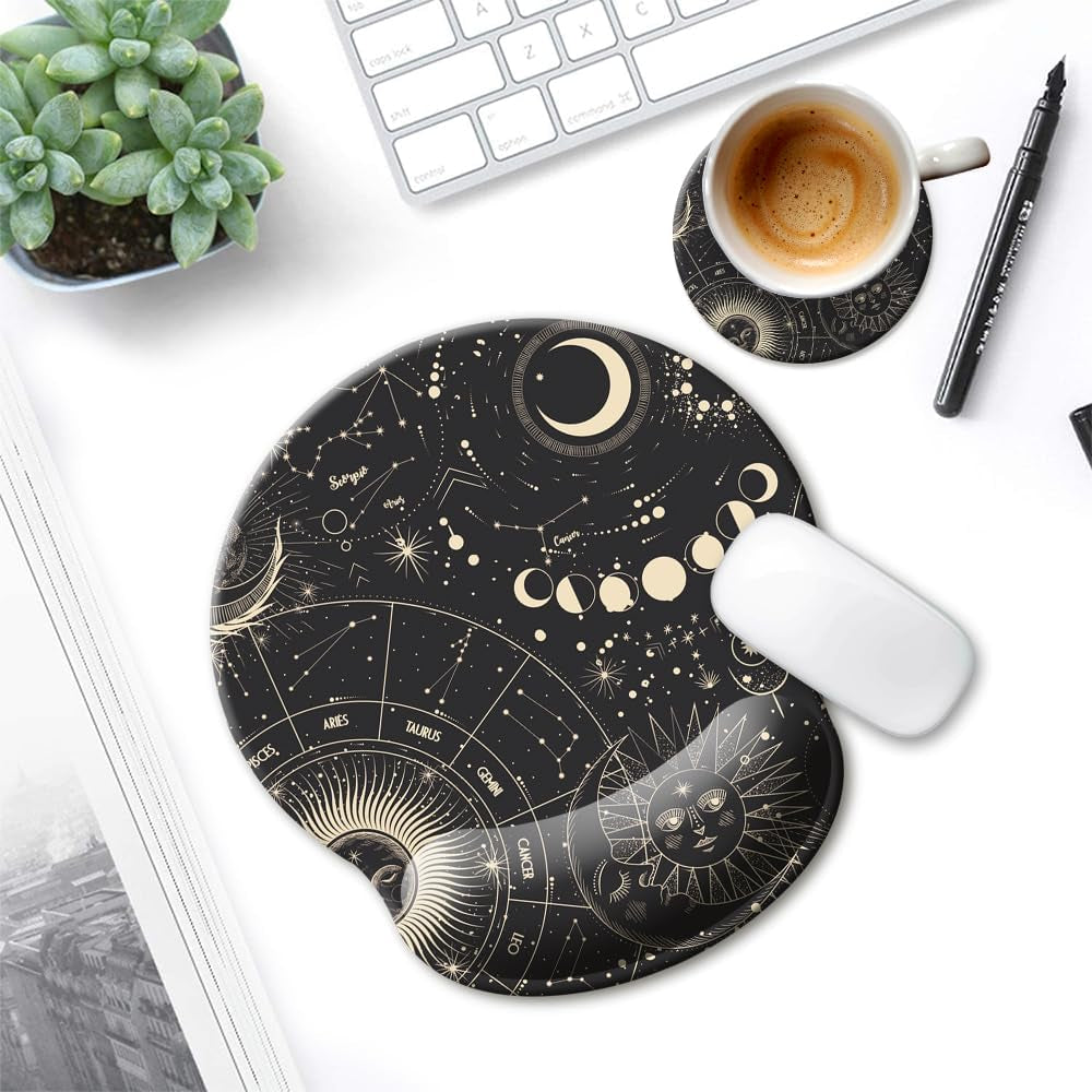 Ergonomic Wrist Support Gel Mouse Pad, Wrist Rest Comfortable Computer Mouse Pad for Laptop, Pain Relief, Non-Slip Rubber Base,Moon Phase