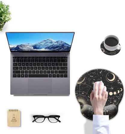 Ergonomic Wrist Support Gel Mouse Pad, Wrist Rest Comfortable Computer Mouse Pad for Laptop, Pain Relief, Non-Slip Rubber Base,Moon Phase