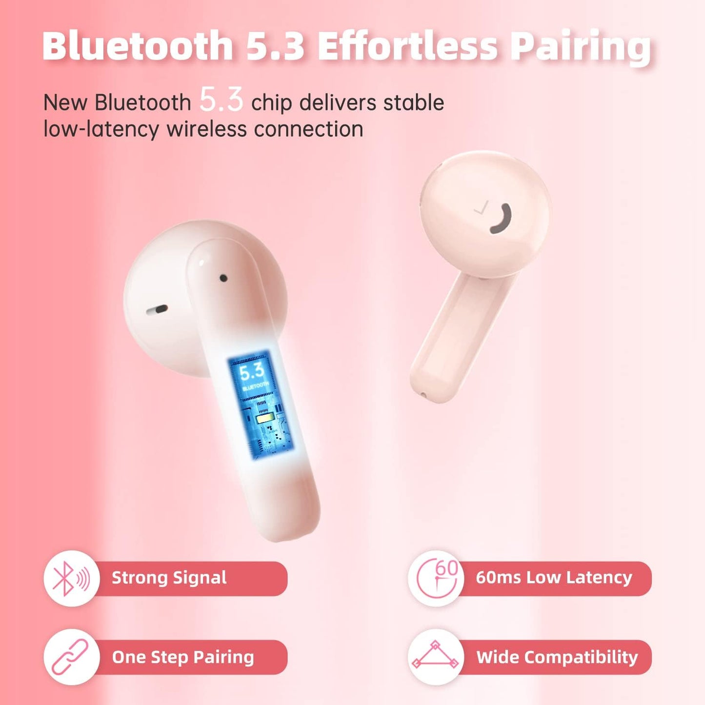 Wireless Earbuds Bluetooth Earbuds Noise Cancelling Earbuds Wireless Earphones Built in Mic Handset 36H Playtime Wireless Earbuds IP55 Waterproof Earbuds for Sport Women Girls Gifts Ideas,Pink